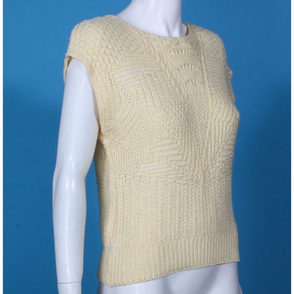 Vintage 80s Cross-Country Knits Yellow Pointelle Cottagecore Top sz M USA /309 - Picture 3 of 5